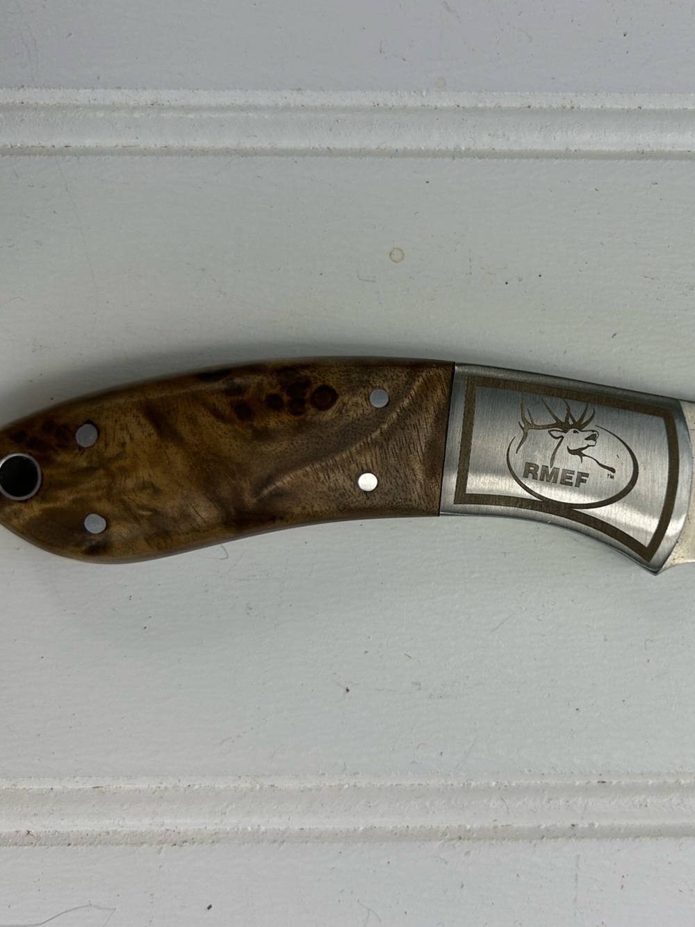 Browning Knife RMEF Belt Brown Wood Handle Silver Blade Holder Hunting - Picture 8 of 8